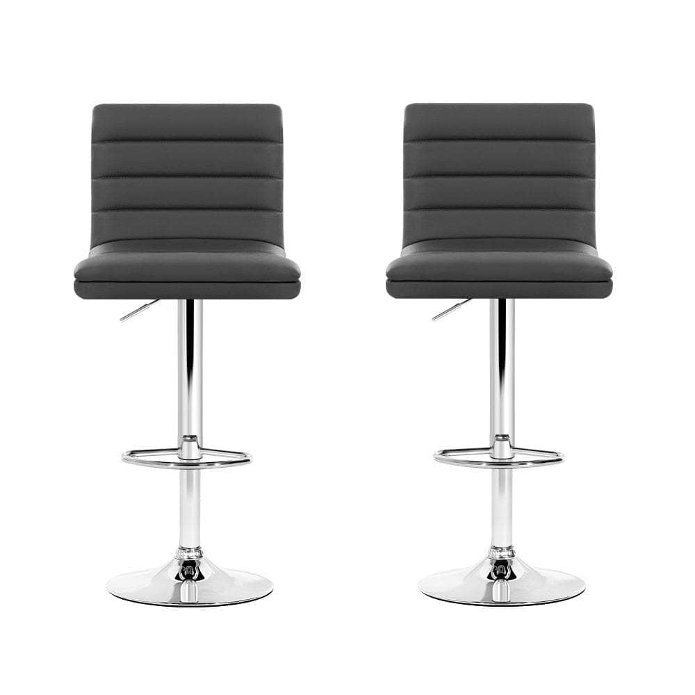 2x Bar Stools Padded Leather Gas Lift Grey