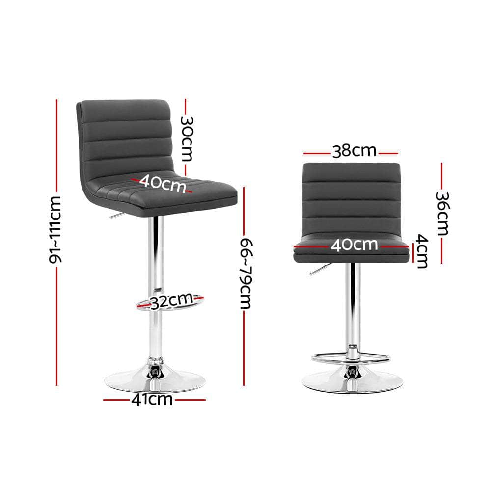 2x Bar Stools Padded Leather Gas Lift Grey