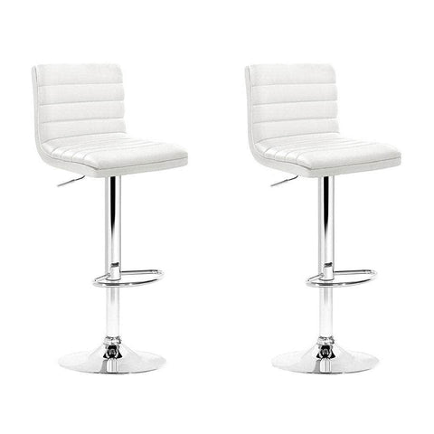 2x Bar Stools Padded Leather Gas Lift White