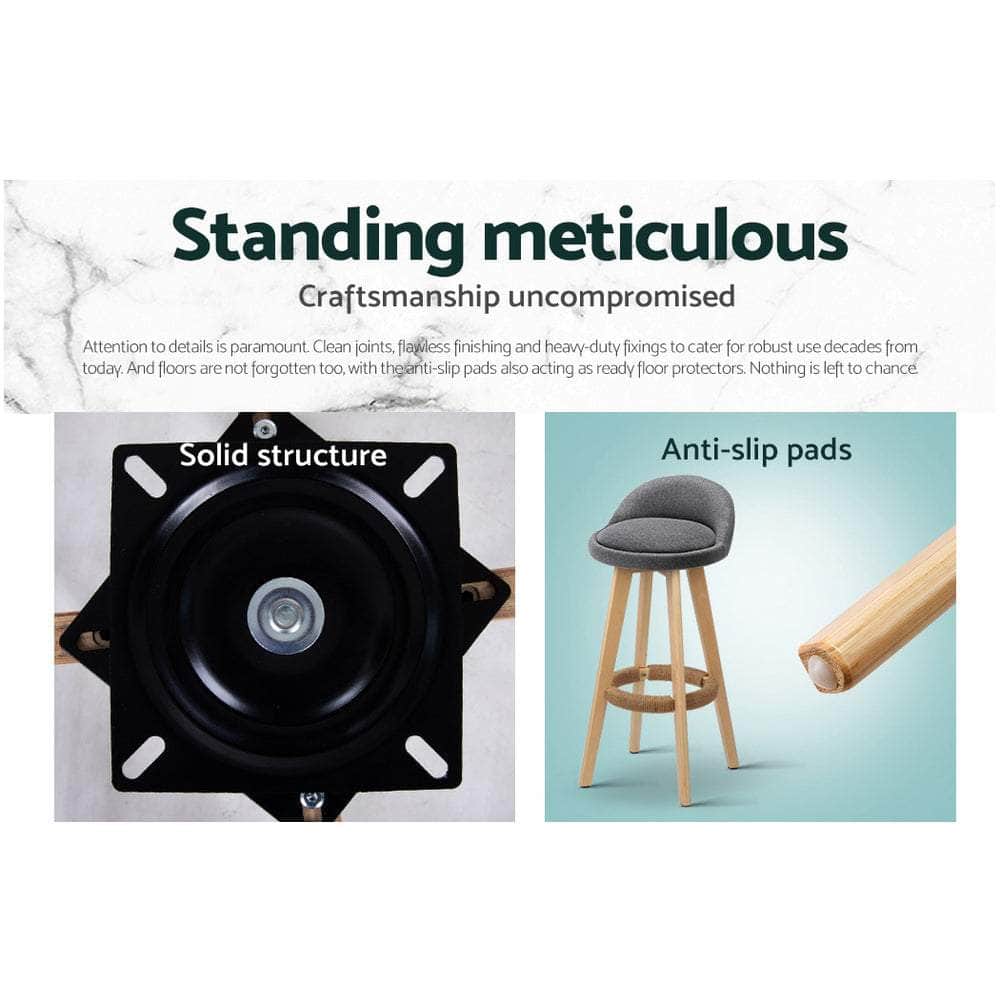 2x Bar Stools Padded Linen Wooden Grey