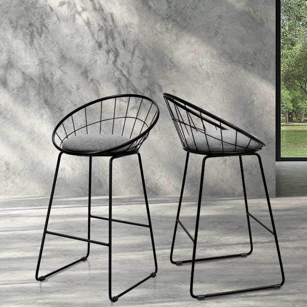 2x Bar Stools Padded Seat Metal