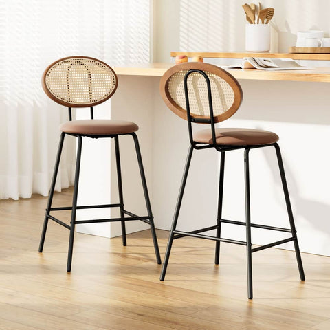 2x Bar Stools PU Leather Stools Brown
