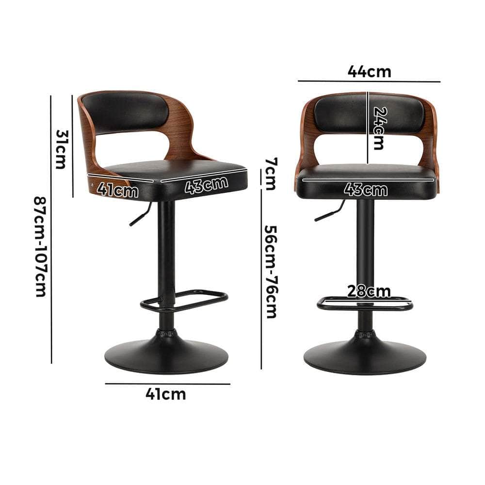 2x Bar Stools PU Leather Swivel Adjustable Kitchen Chairs Wooden Frame