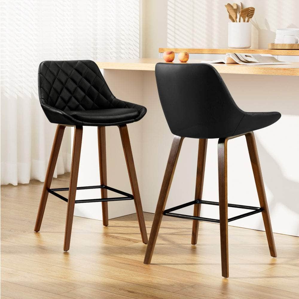 2x Bar Stools PU Seat Wooden