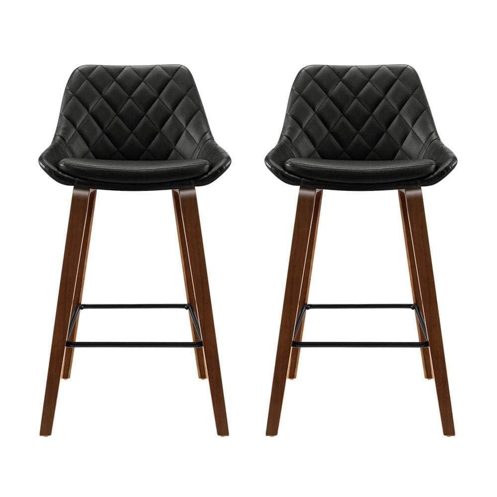 2x Bar Stools PU Seat Wooden
