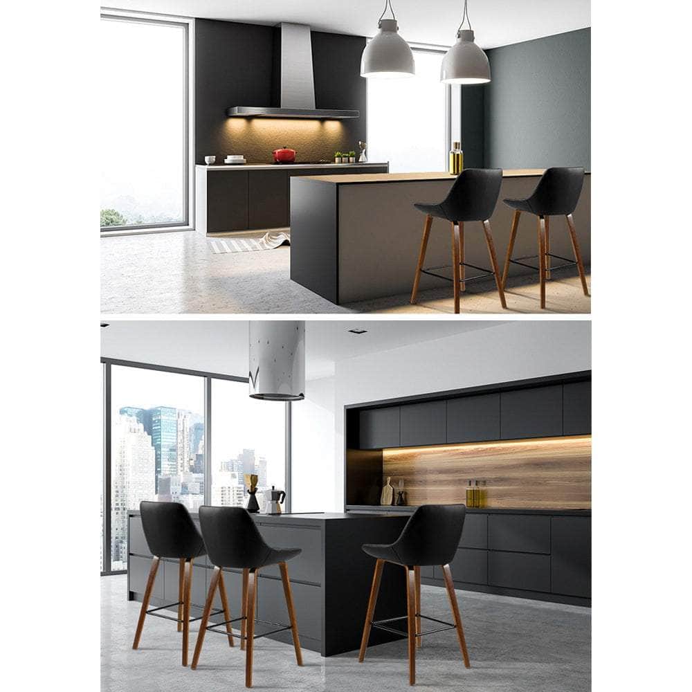 2x Bar Stools PU Seat Wooden
