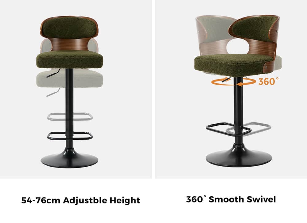 2x Bar Stools Swivel Kitchen Bar Chairs Gas Lift Boucle Green