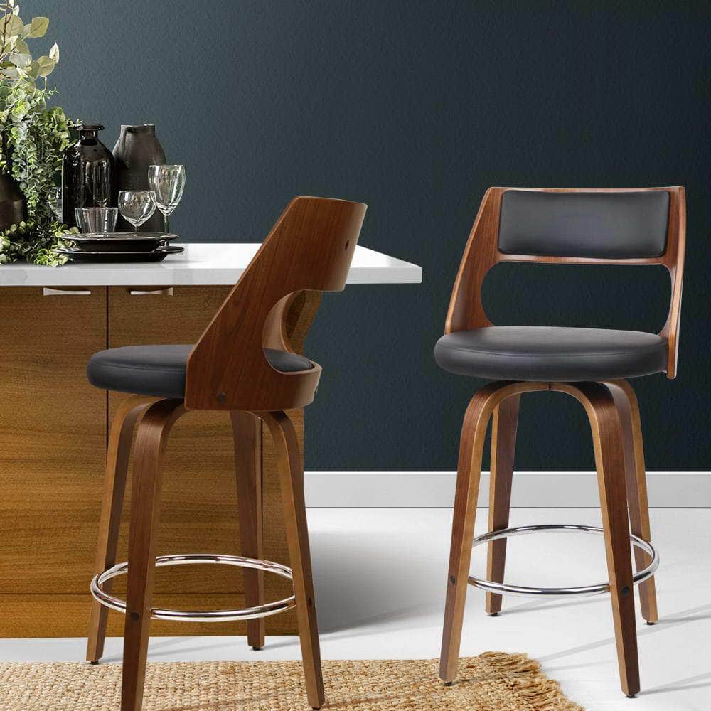 2x Bar Stools Swivel Leather Chair 65cm
