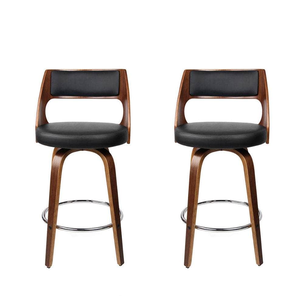 2x Bar Stools Swivel Leather Chair 65cm