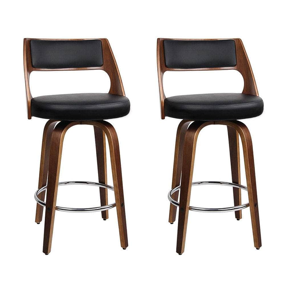 2x Bar Stools Swivel Leather Chair 76cm