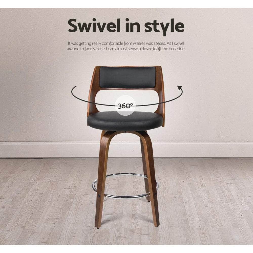 2x Bar Stools Swivel Leather Chair 76cm