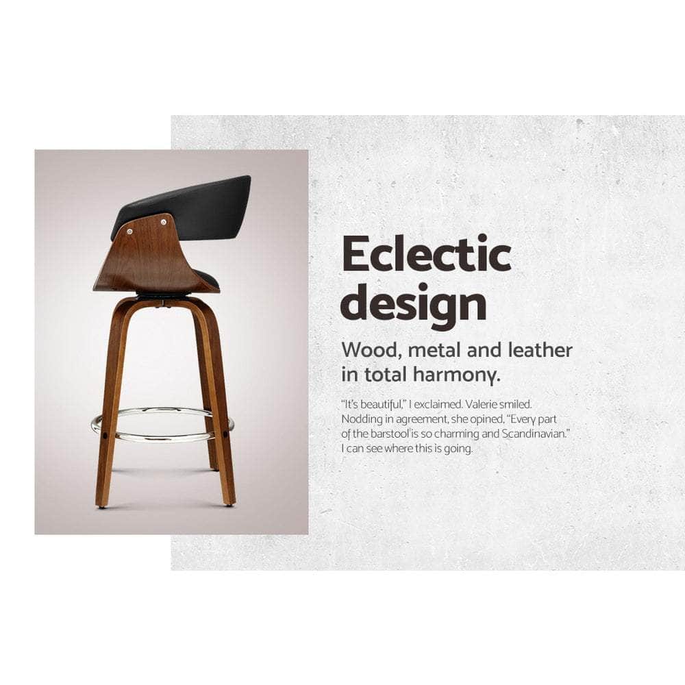 2x Bar Stools Swivel PU Seat Wooden