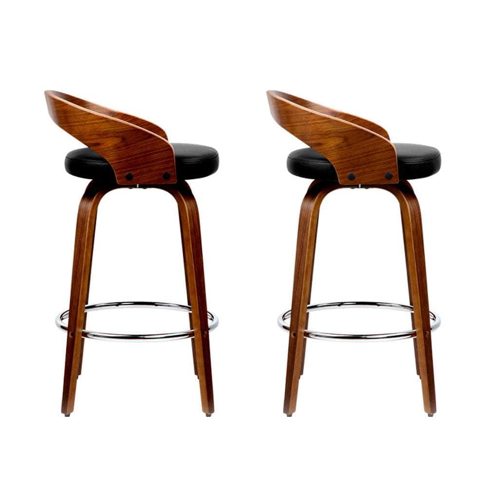 2x Bar Stools Swivel Seat Curving Backrest