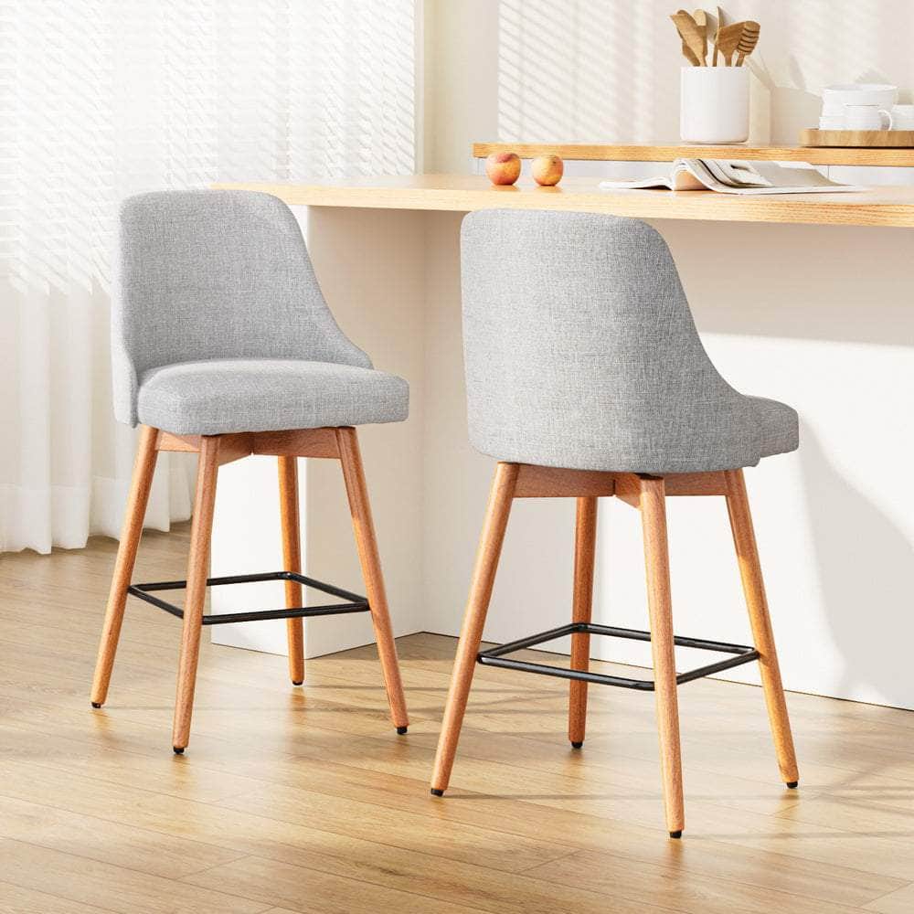 2x Bar Stools Swivel Seat Wooden Grey
