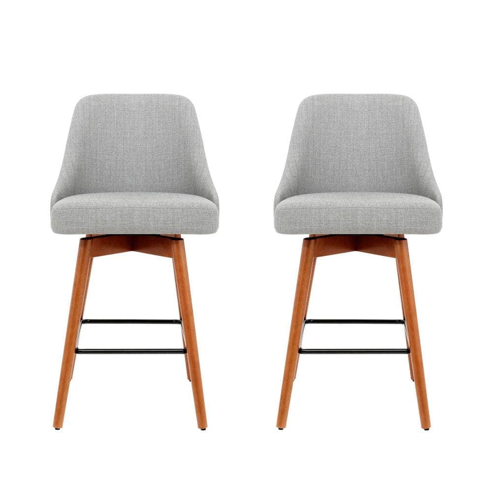 2x Bar Stools Swivel Seat Wooden Grey