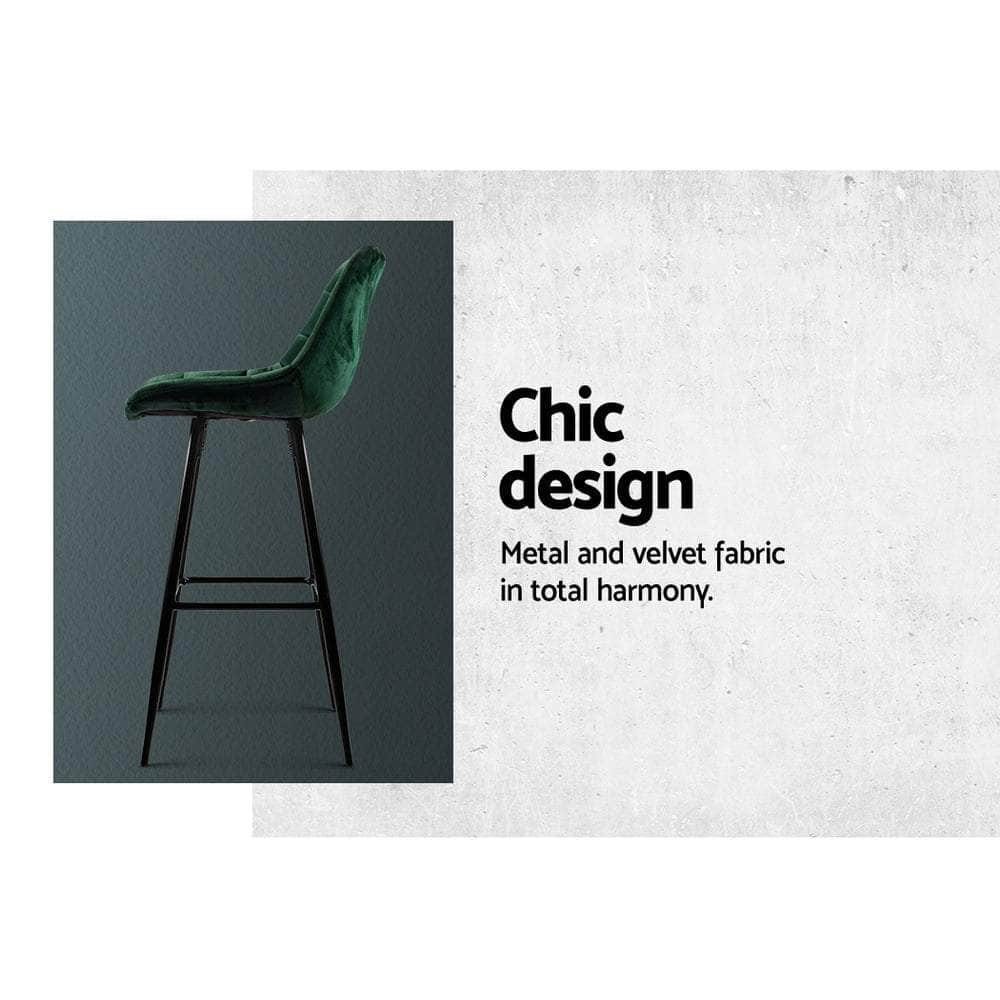 2x Bar Stools Velvet Chairs Green