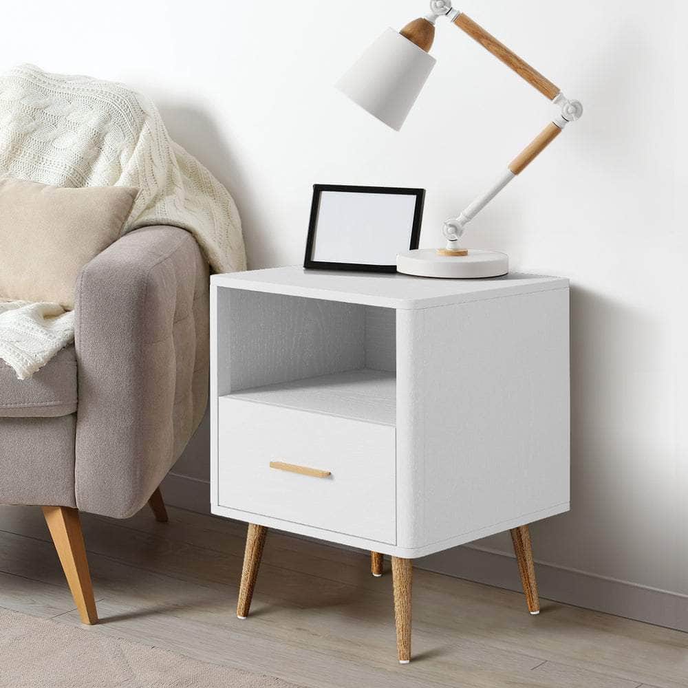2x Bedside Table 1 Drawer Open Shelf Nightstand Green