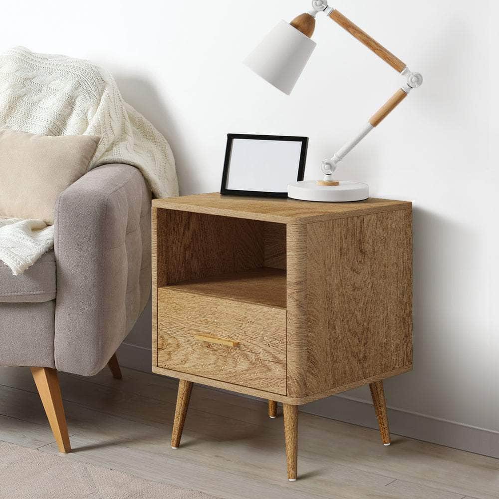 2x Bedside Table 1 Drawer Open Shelf Nightstand Green