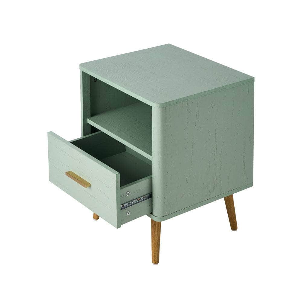 2x Bedside Table 1 Drawer Open Shelf Nightstand Green