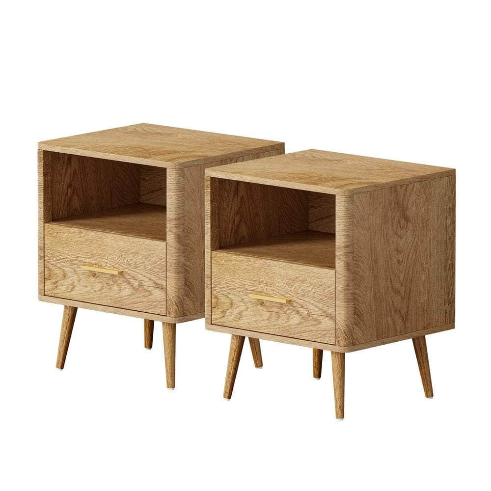 2x Bedside Table 1 Drawer Open Shelf Nightstand Green