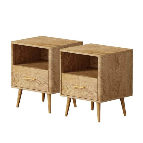 2x Bedside Table 1 Drawer Open Shelf Nightstand Green