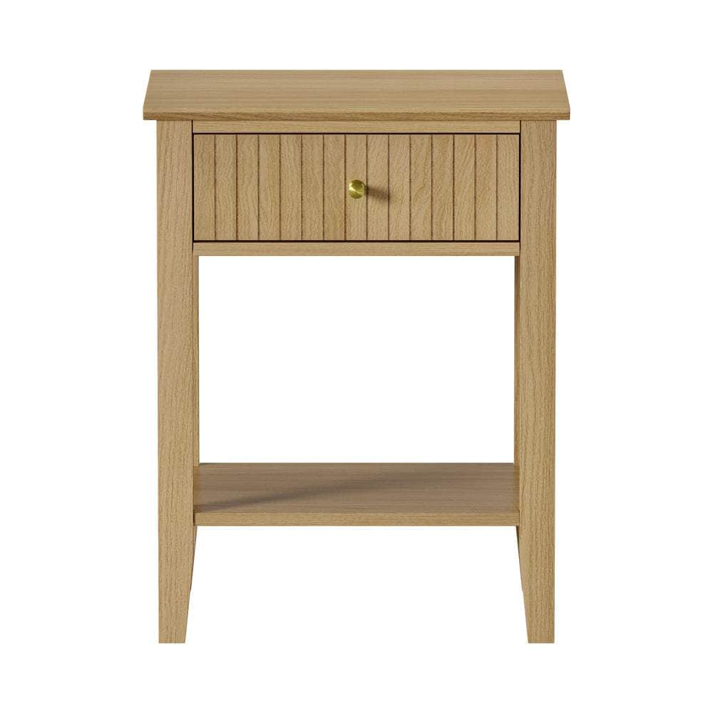2x Bedside Table 1 Drawer Open Shelf Nightstand Natural
