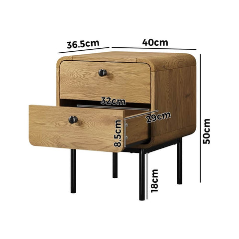 2x Bedside Table 2 Drawers Bedroom Nightstand Wood Storage Units Natural /Black