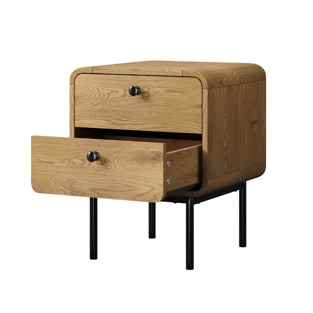 2x Bedside Table 2 Drawers Bedroom Nightstand Wood Storage Units Natural /Black