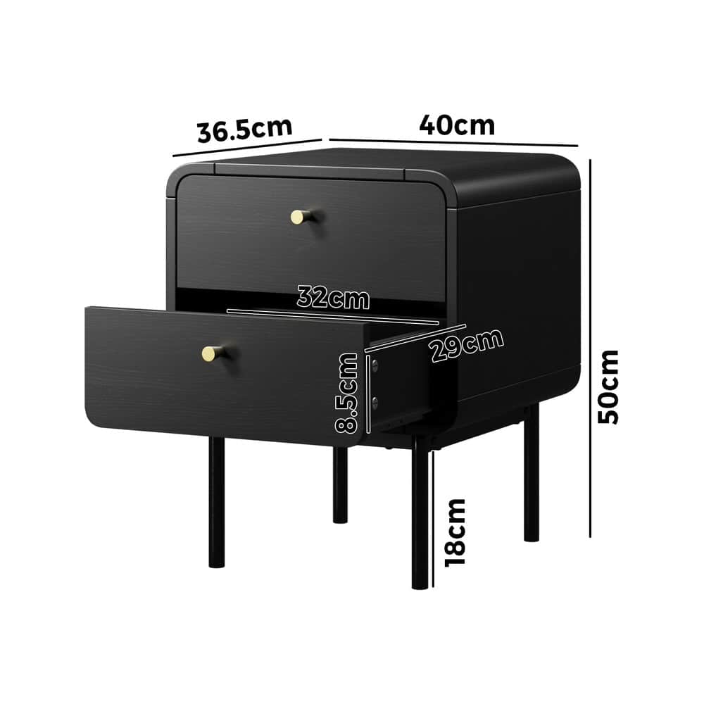 2x Bedside Table 2 Drawers Bedroom Nightstand Wood Storage Units Natural /Black