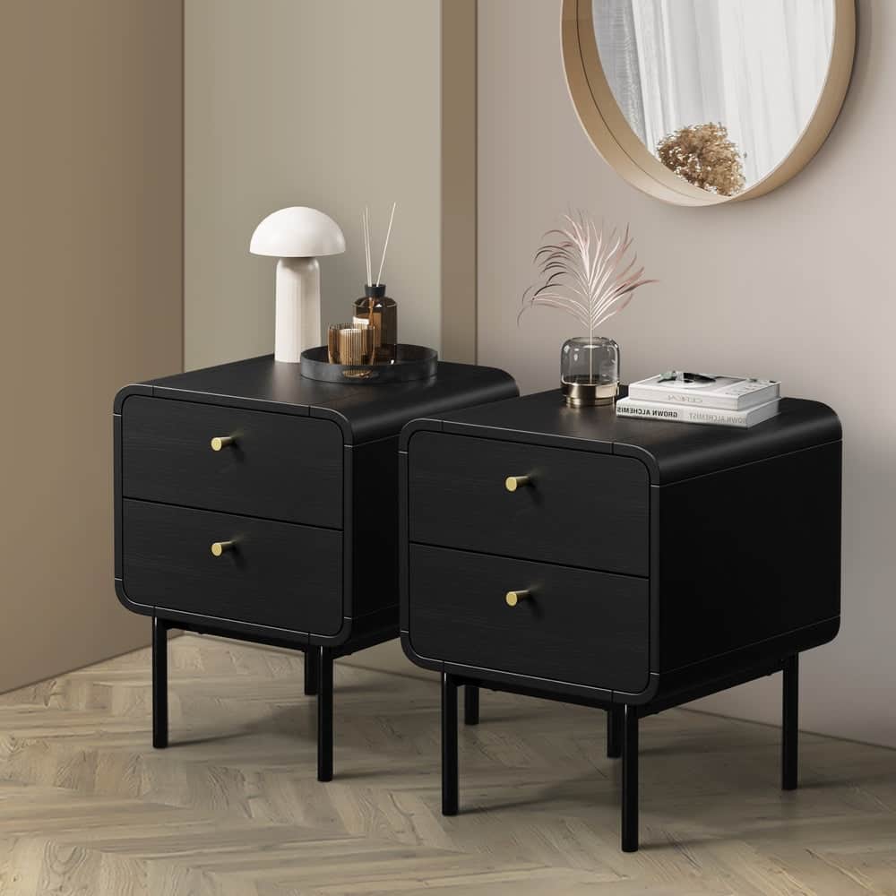2x Bedside Table 2 Drawers Bedroom Nightstand Wood Storage Units Natural /Black