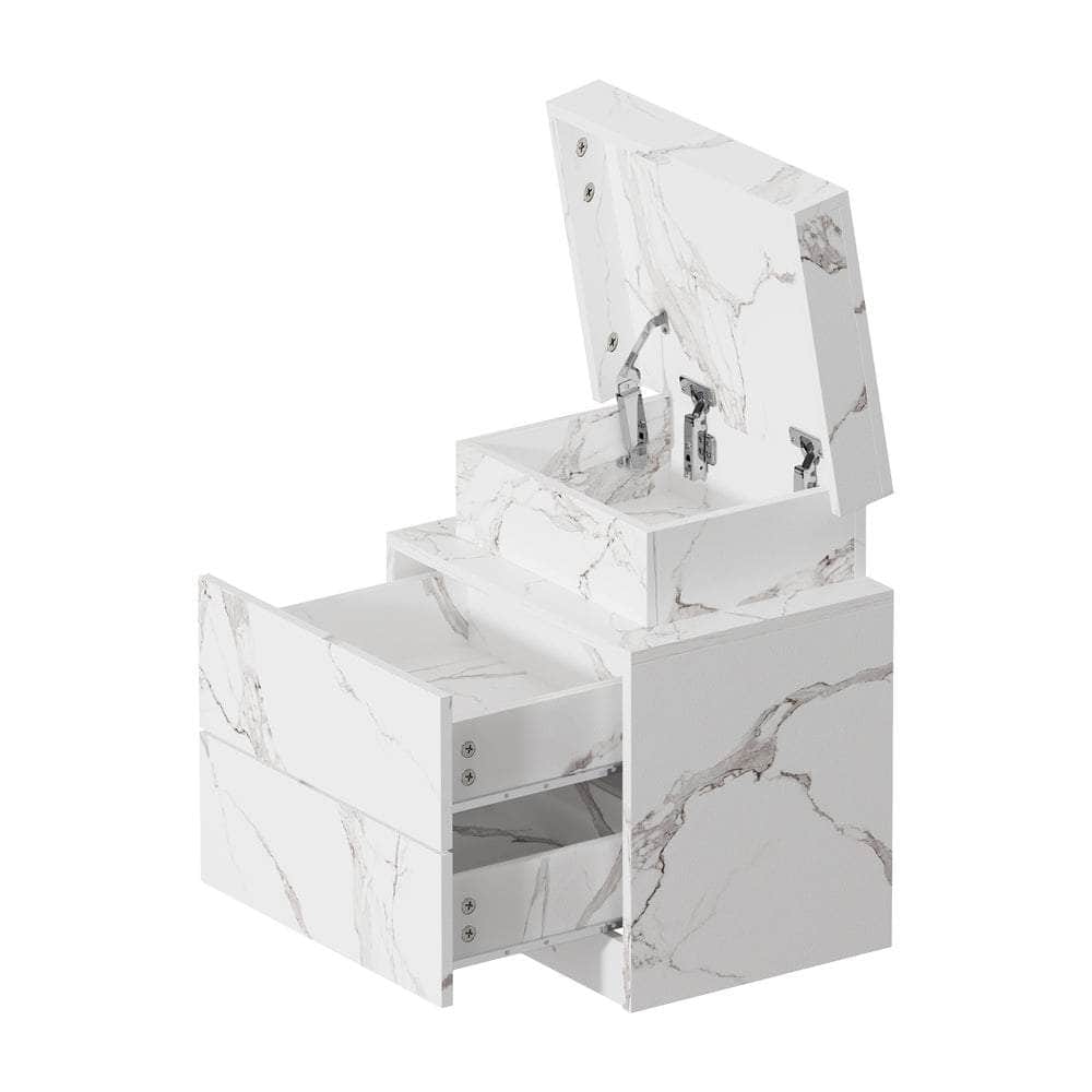2x Bedside Table 2 Drawers LED Nightstand Marble Effect