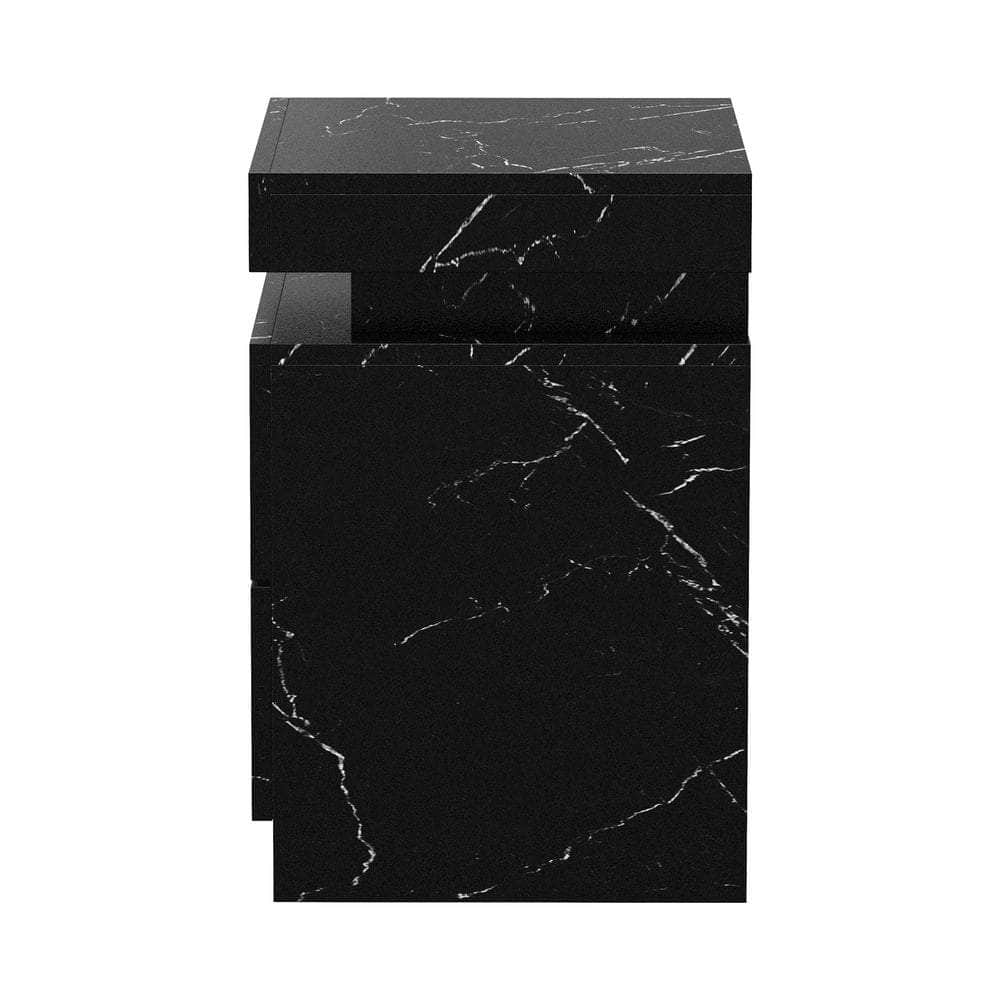 2x Bedside Table 2 Drawers LED Nightstand Marble Effect