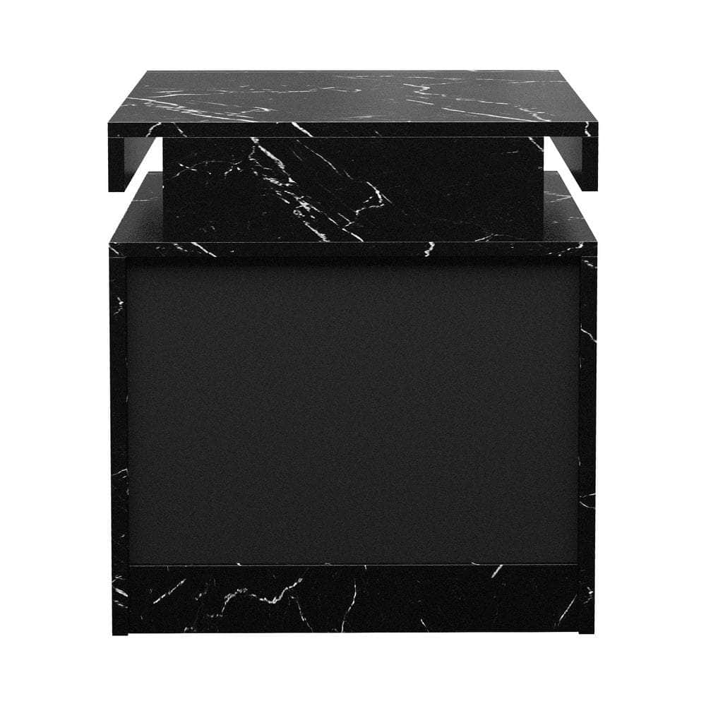 2x Bedside Table 2 Drawers LED Nightstand Marble Effect