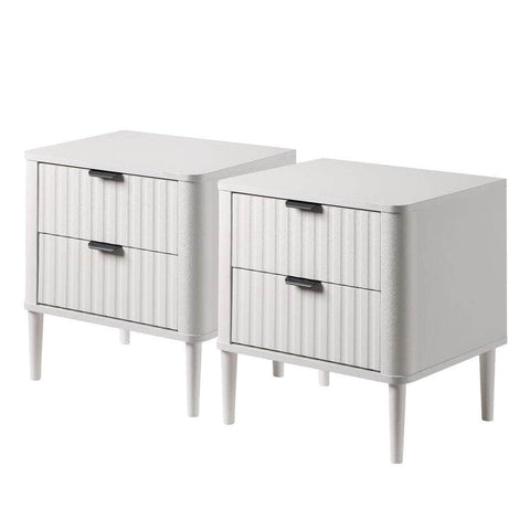 2x Bedside Table 2 Drawers Nightstand White