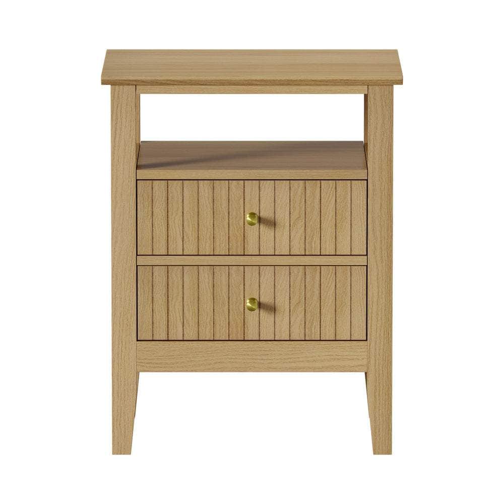 2x Bedside Table 2 Drawers Open Shelf Nightstand Natural