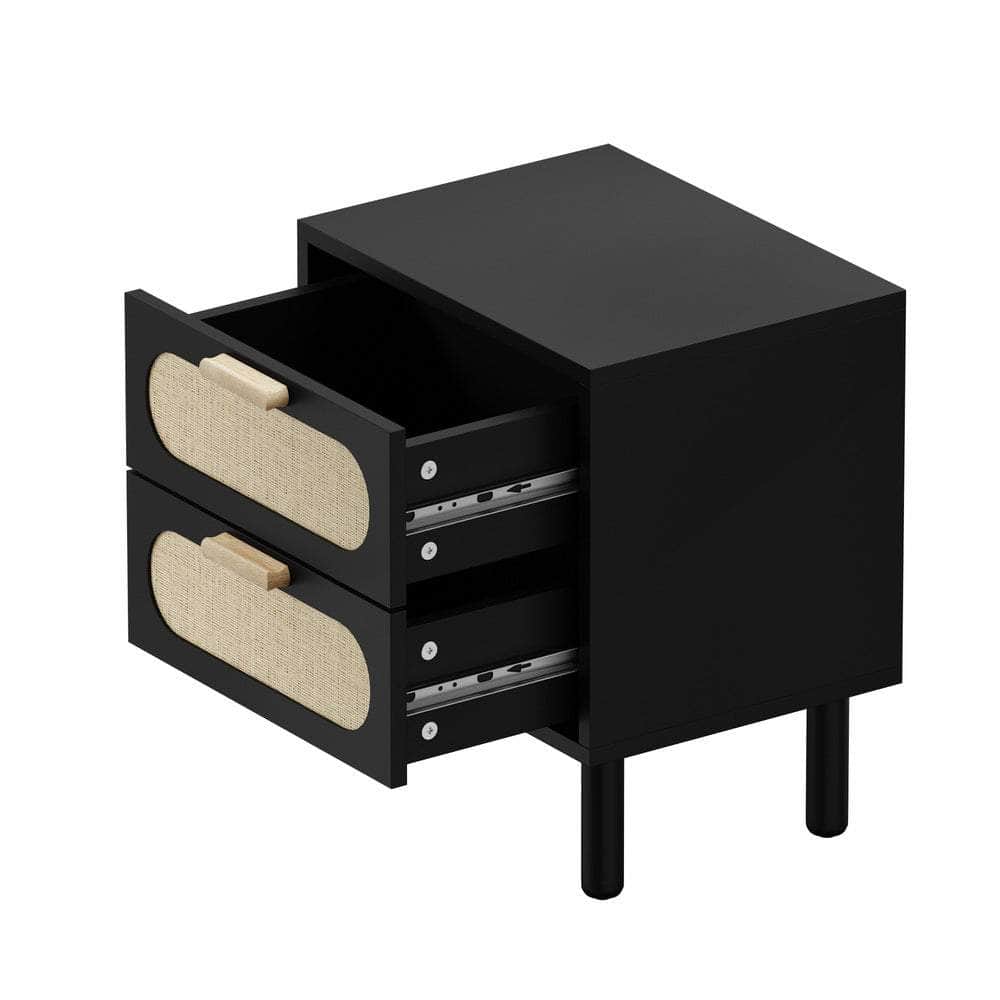 2x Bedside Table 2 Drawers Rattan