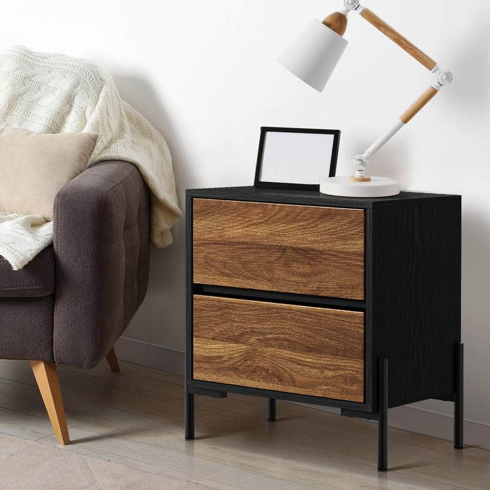 2x Bedside Table 2 Drawers Side End Nightstand Walnut