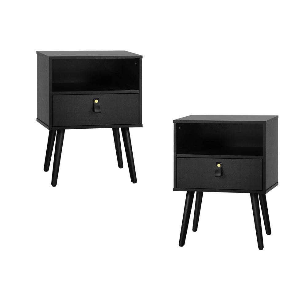 2X Bedside Tables with Leather Handle White