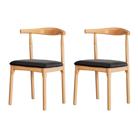 2x Black Leather Dining Chairs – Rubber Wood Frame, Modern and Elegant