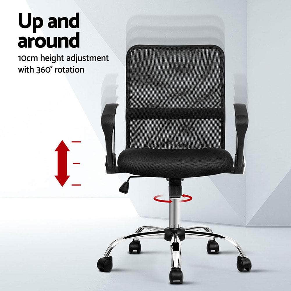 2x Black Mesh Mid-Back Office Chairs for Comfortable Seating