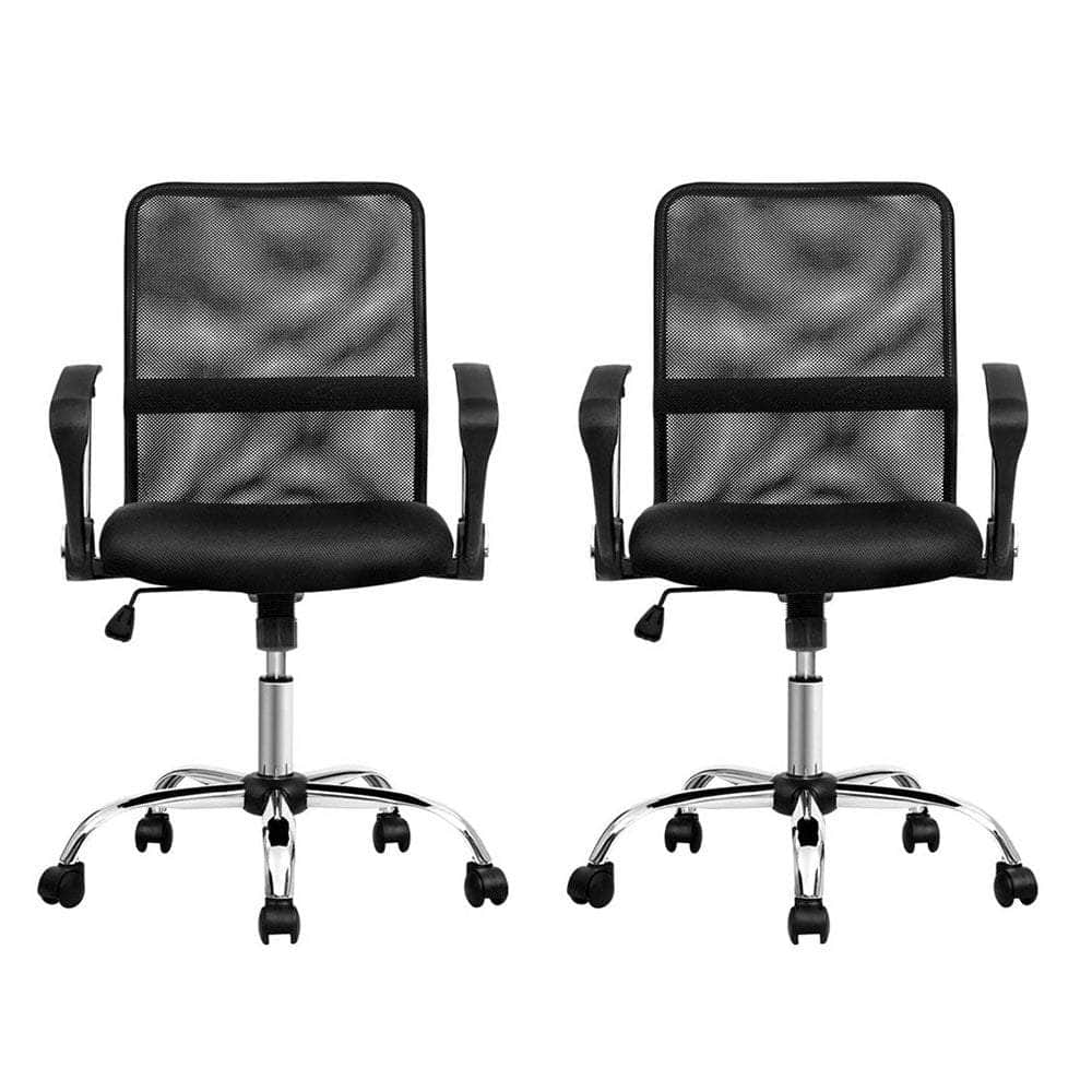 2x Black Mesh Mid-Back Office Chairs for Comfortable Seating