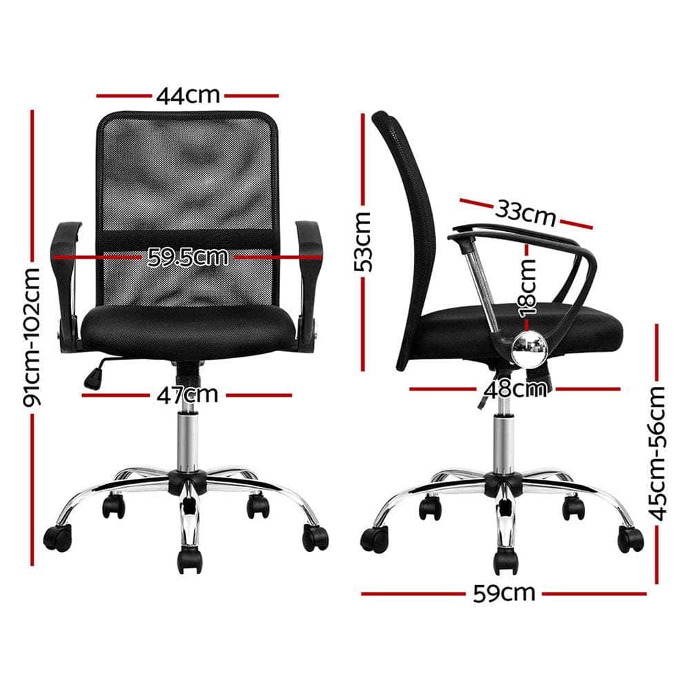2x Black Mesh Mid-Back Office Chairs for Comfortable Seating