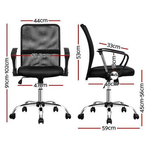2x Black Mesh Mid-Back Office Chairs for Comfortable Seating