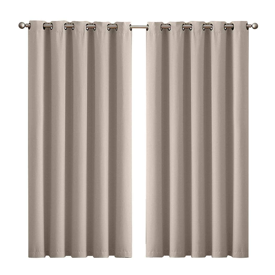 2x Blockout Beige Curtains Panels 3 Layers