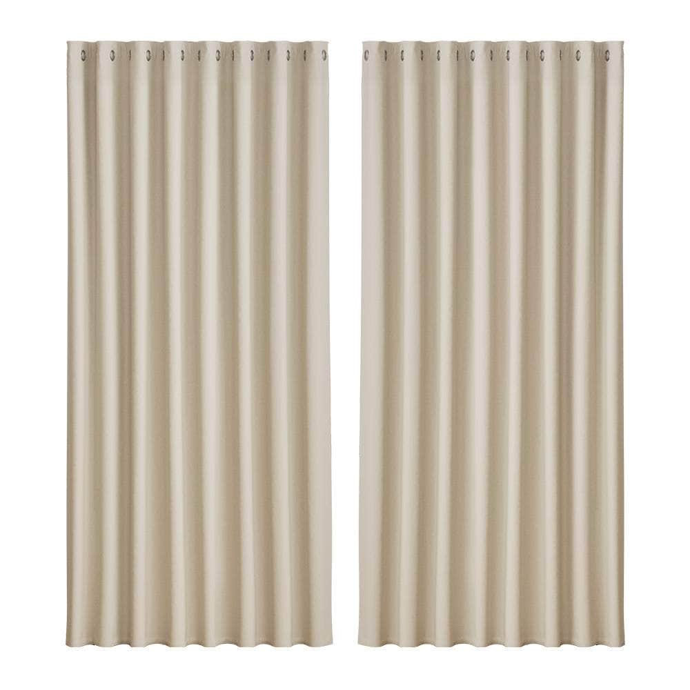 2X Blockout Curtains Eyelet 300X230Cm Beige