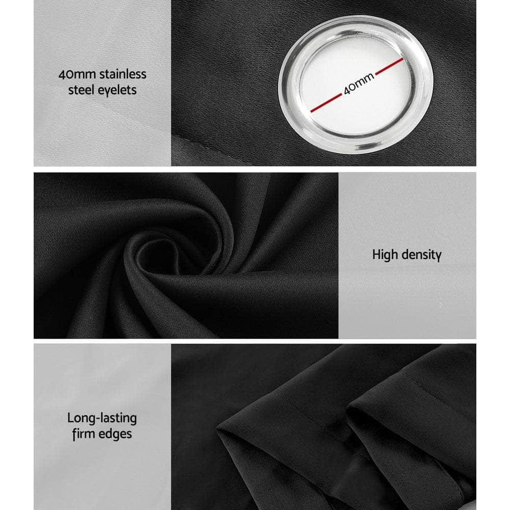 2X Blockout Curtains Eyelet 300X230Cm Black/Charcoal