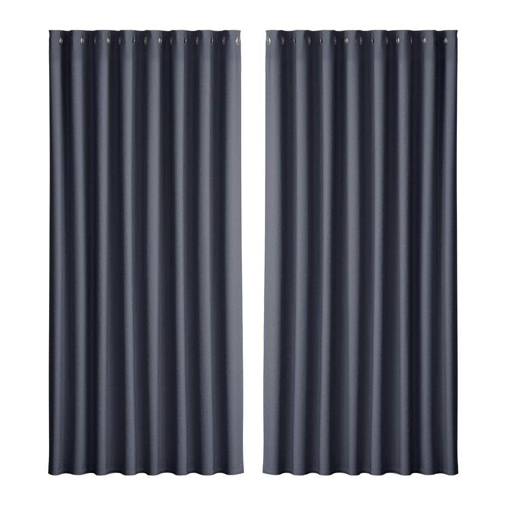 2X Blockout Curtains Eyelet 300X230Cm Black/Charcoal