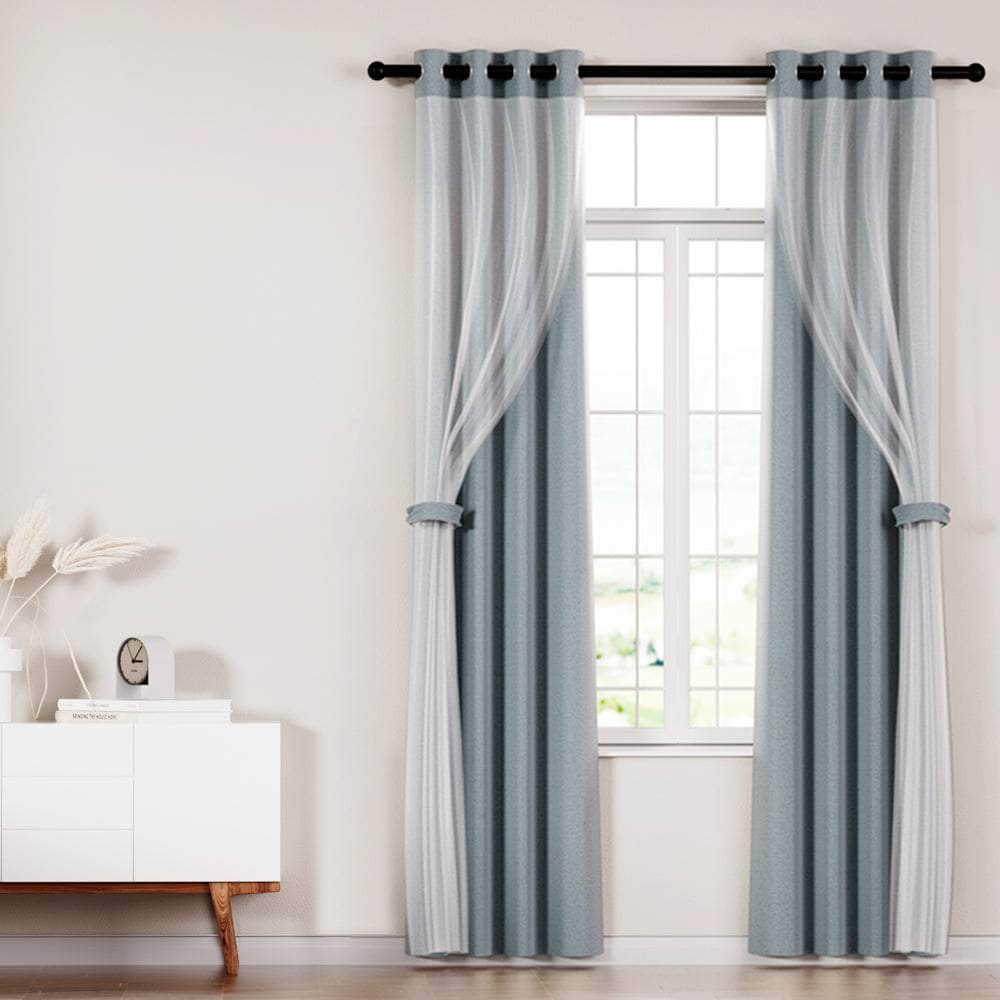 2X Blockout Sheer Curtains Beige/Black/Chracoal/Grey