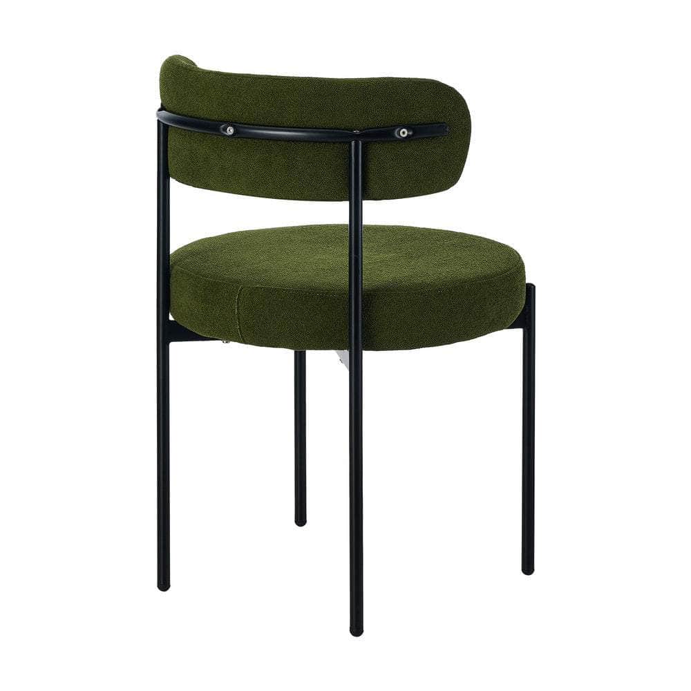 2x Dining Chair Round Boucle Seats Backrest Green