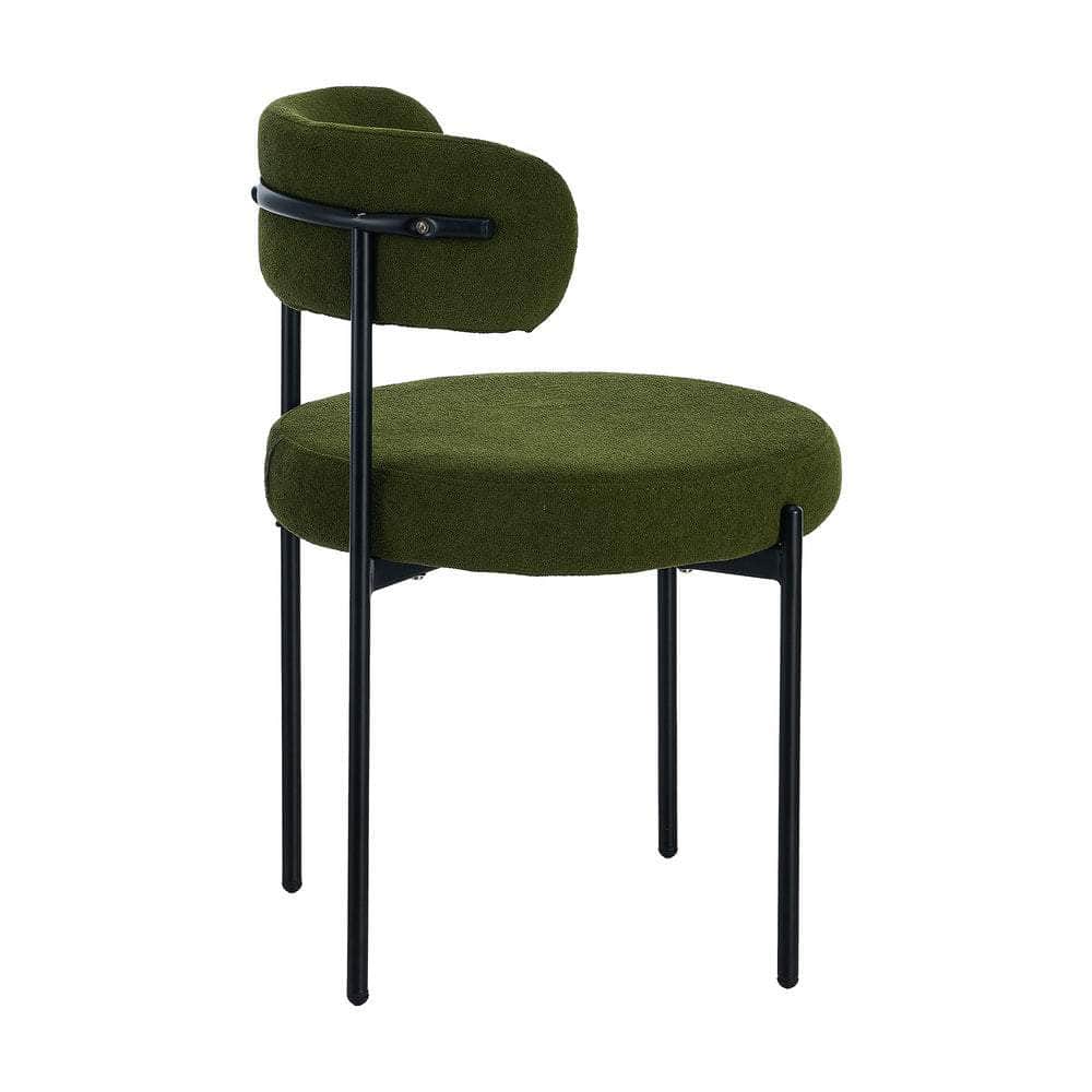 2x Dining Chair Round Boucle Seats Backrest Green